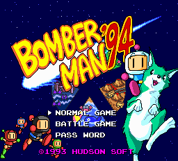 Bomberman '94 title screen for PC Engine